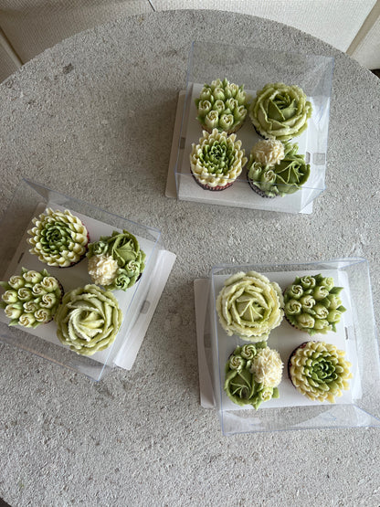 QUEENIE - Box of 4 Floral Cupcakes - Edible Florals - Classic Standard 4 - Edible Arrangements - Fresh and Delicate Cupcake Creations - Dessert