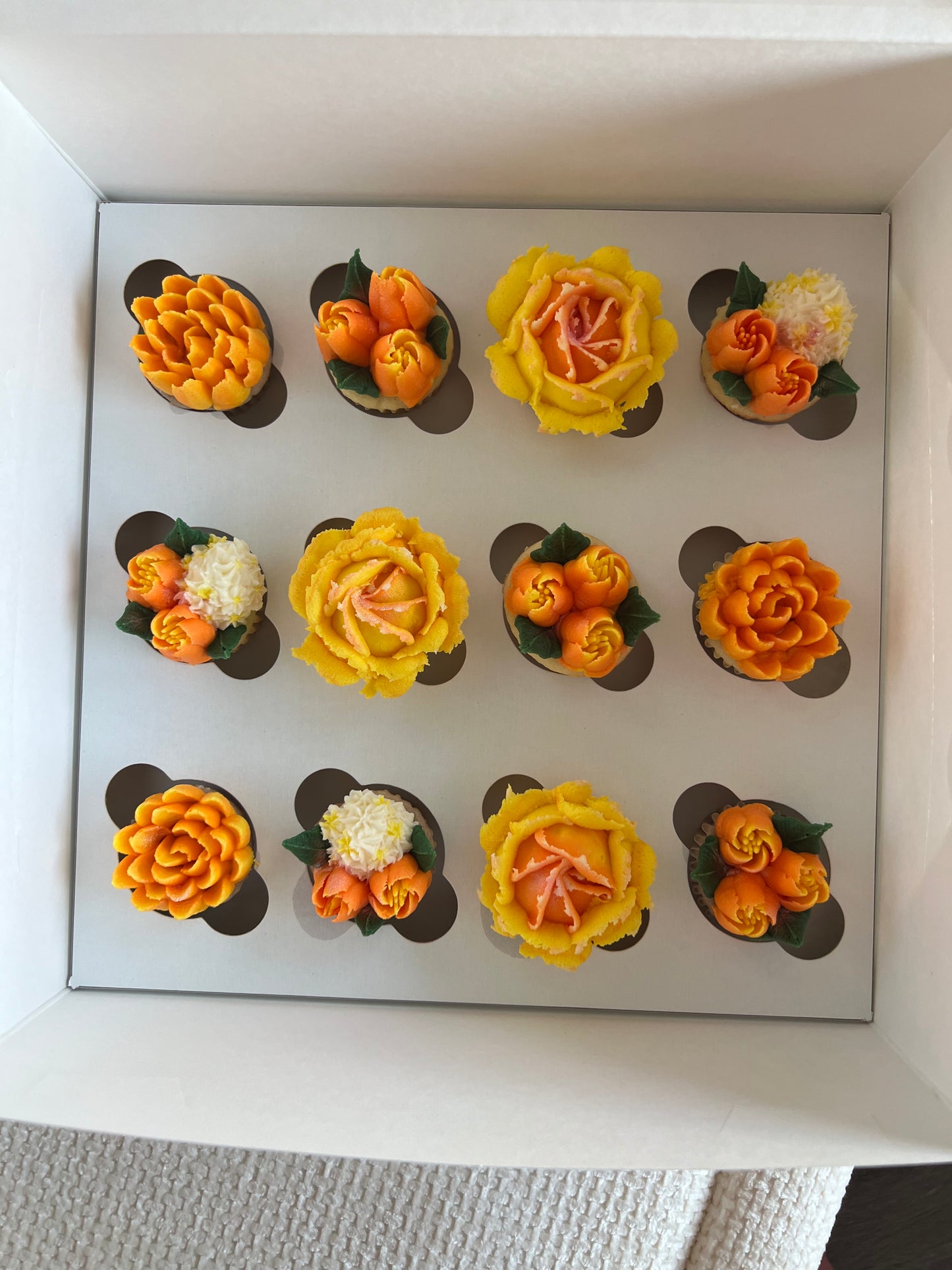 CREAMSICLE - Box of Mini 12 Floral Cupcakes - Edible Florals - Classic Mini 12 - Edible Arrangements - Fresh and Delicate Cupcake Creations - Dessert