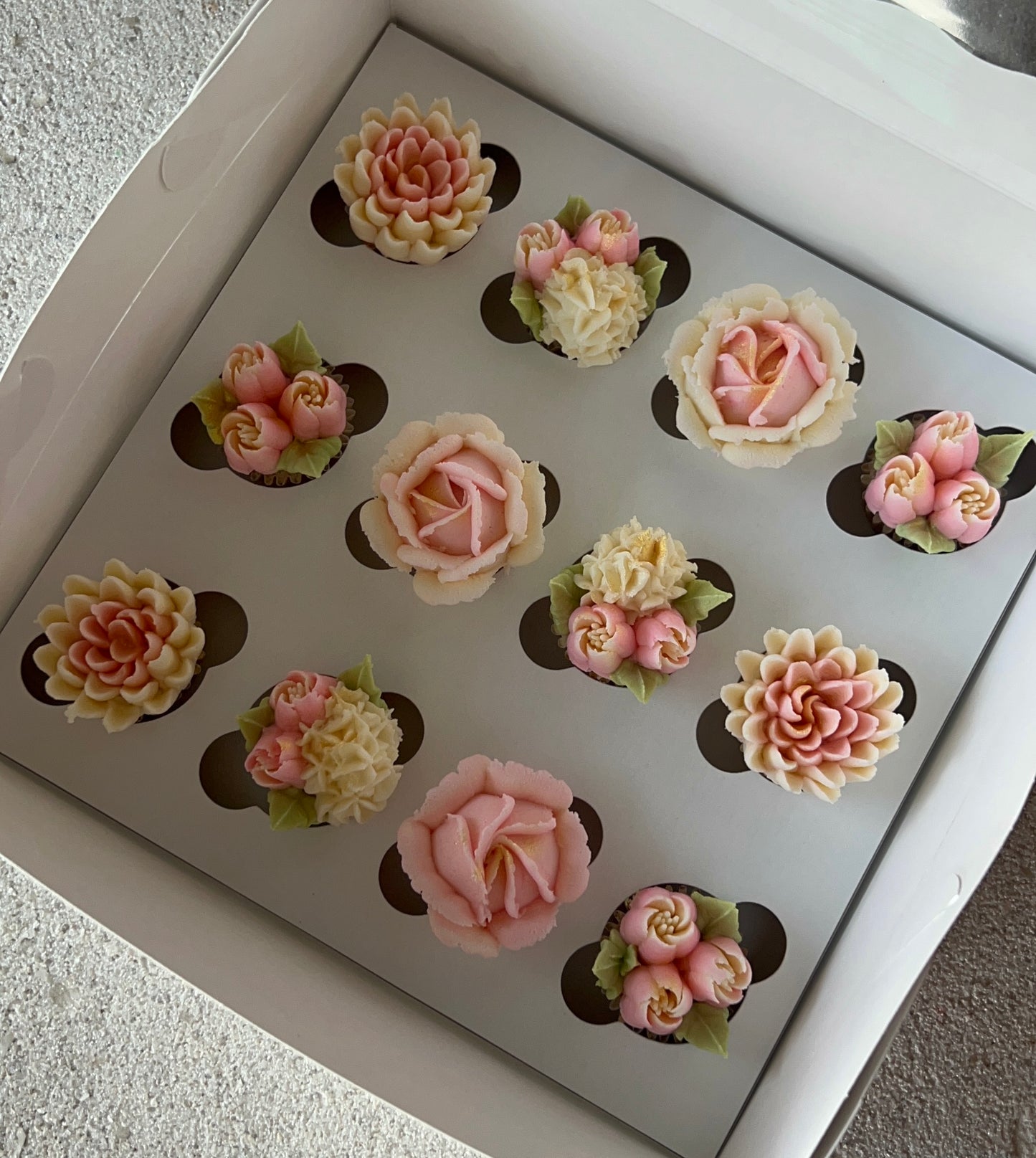 BLUSH - Box of Mini 12 Floral Cupcakes - Edible Florals - Classic Mini 12 - Edible Arrangements - Fresh and Delicate Cupcake Creations - Dessert