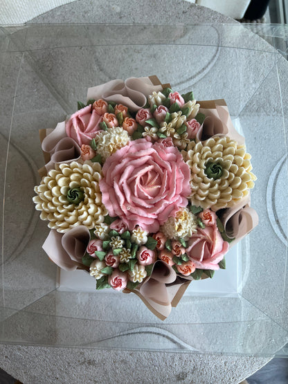 ENCHANTED GARDEN - Bouquet of 7 Floral Cupcakes - Edible Florals - Deluxe Bouquet - Edible Arrangements - Fresh and Delicate Cupcake Creations - Flowers in a Box - Dessert