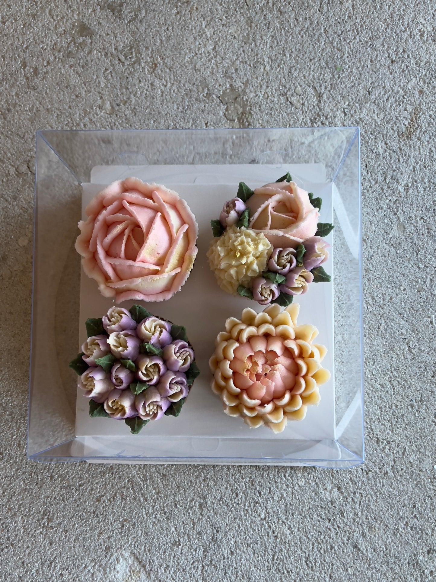 QUEENIE - Box of 4 Floral Cupcakes - Edible Florals - Classic Standard 4 - Edible Arrangements - Fresh and Delicate Cupcake Creations - Dessert
