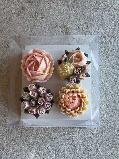 QUEENIE - Box of 4 Floral Cupcakes - Edible Florals - Classic Standard 4 - Edible Arrangements - Fresh and Delicate Cupcake Creations - Dessert