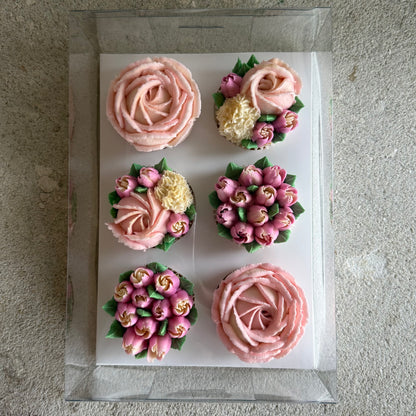 QUEENIE - Box of 6 Floral Cupcakes - Edible Florals - Classic Standard 6 - Edible Arrangements - Fresh and Delicate