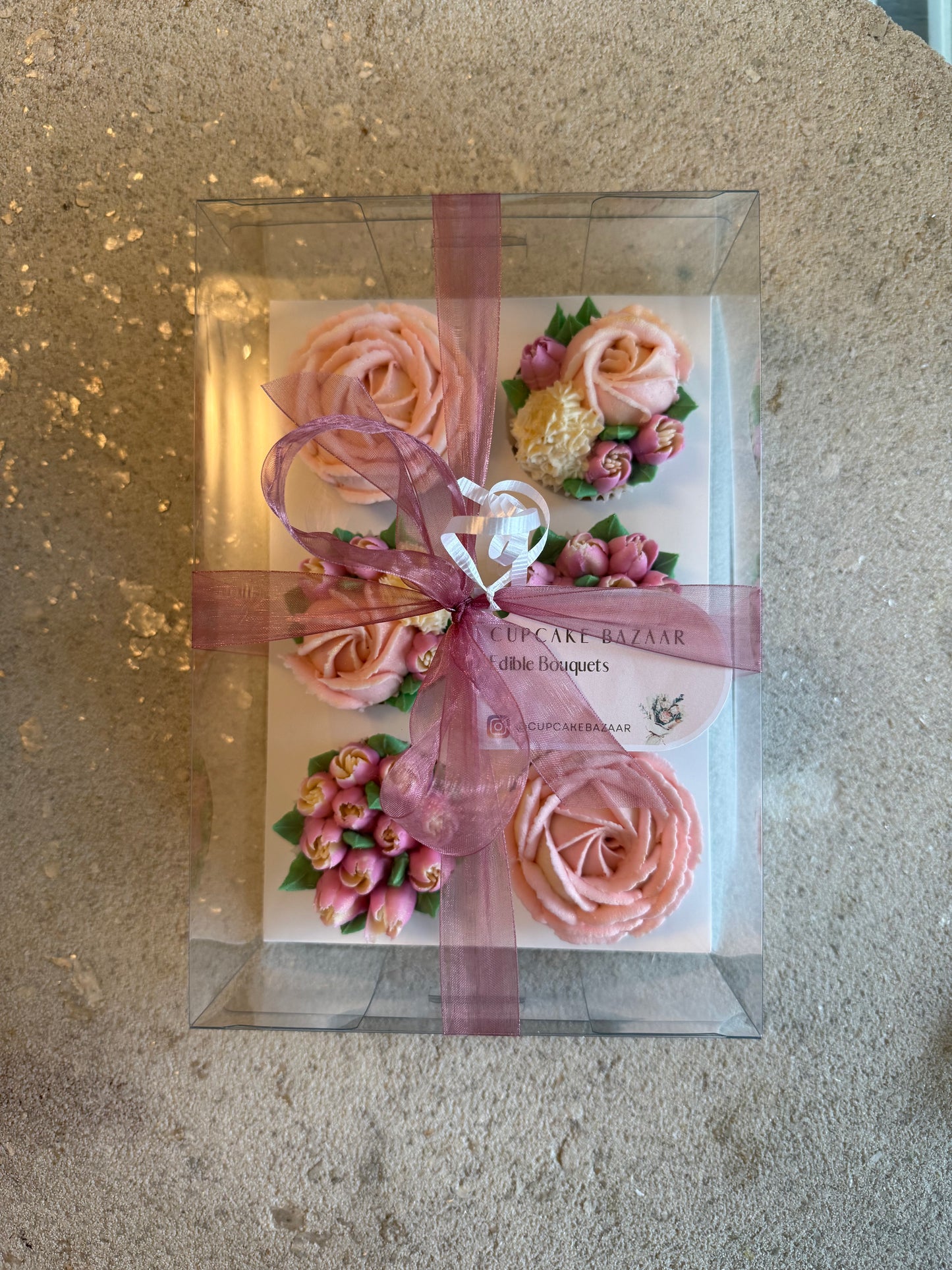 QUEENIE - Box of 6 Floral Cupcakes - Edible Florals - Classic Standard 6 - Edible Arrangements - Fresh and Delicate