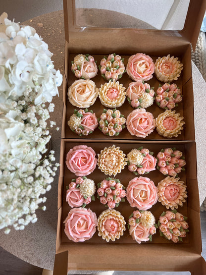 BLUSH - Box of 12 Floral Cupcakes - Edible Florals - Classic Standard 12 - Edible Arrangements - Fresh and Delicate Cupcake Creations - Dessert