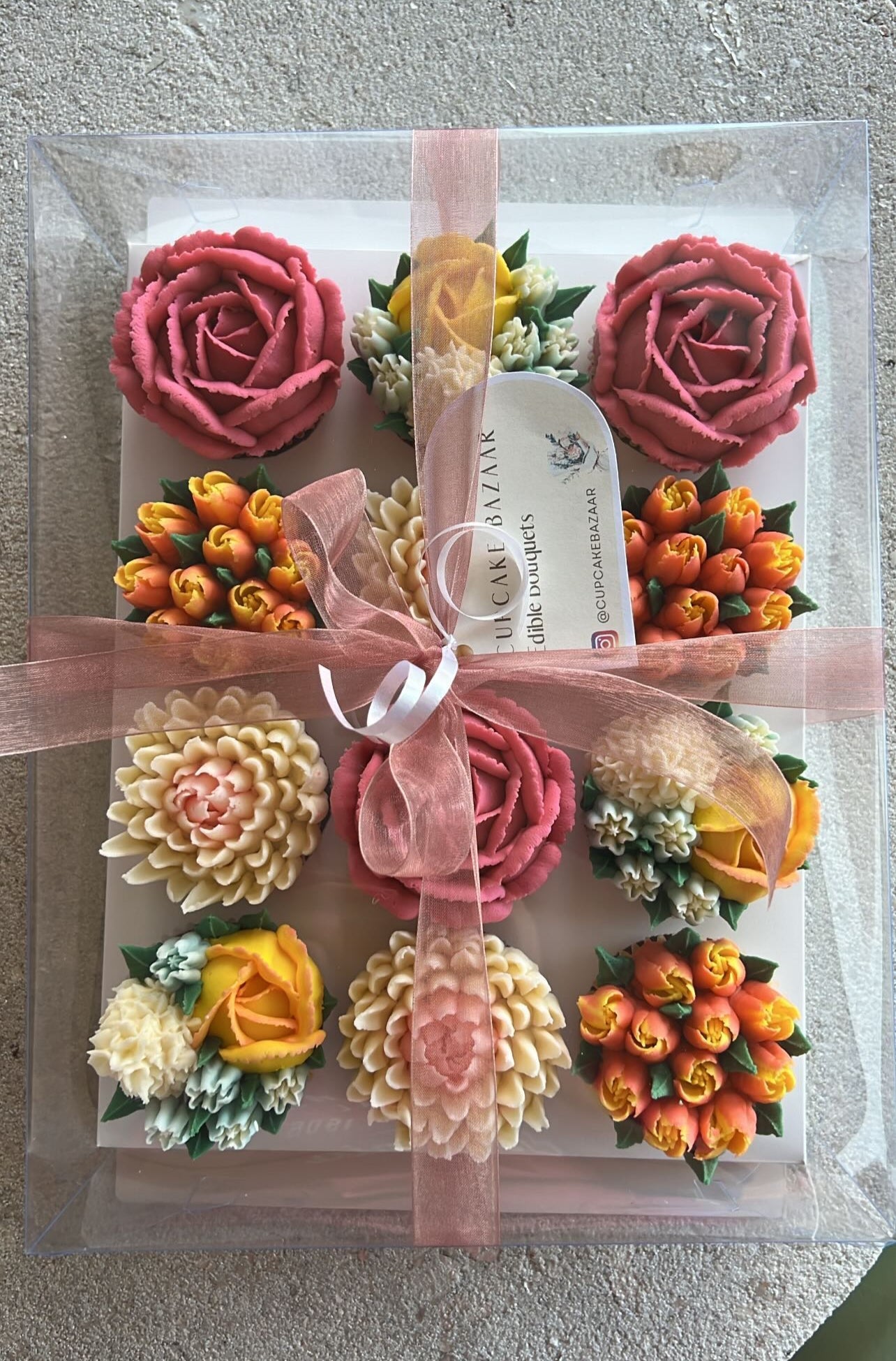 SPRING - Box of 12 Floral Cupcakes - Edible Florals - Classic Standard 12 - Edible Arrangements - Fresh and Delicate Cupcake Creations - Dessert