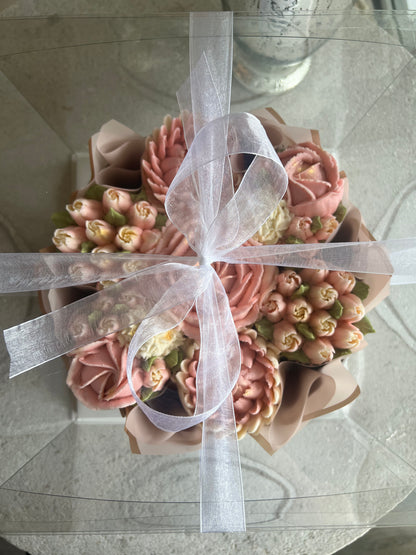 BLUSH - Bouquet of 7 Floral Cupcakes - Edible Florals - Deluxe Bouquet - Edible Arrangements - Fresh and Delicate Cupcake Creations - Flowers in a Box - Dessert