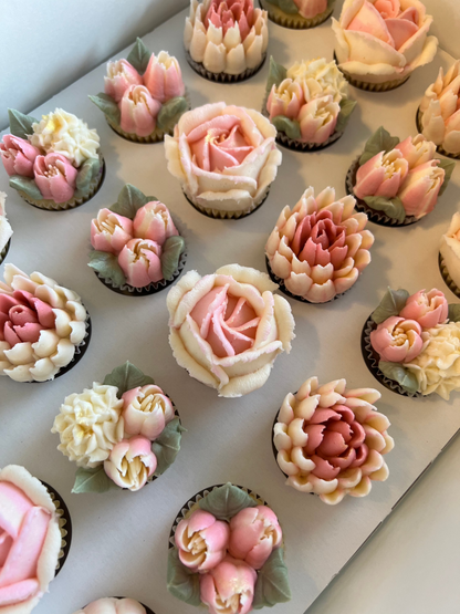 BLUSH - Box of Mini 24 Floral Cupcakes - Edible Florals - Classic Mini 24 - Edible Arrangements - Fresh and Delicate Cupcake Creations - Dessert