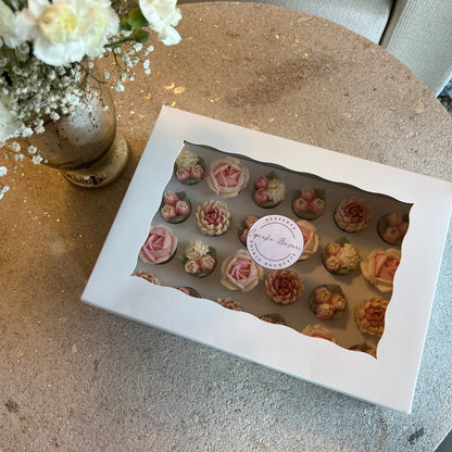 BLUSH - Box of Mini 24 Floral Cupcakes - Edible Florals - Classic Mini 24 - Edible Arrangements - Fresh and Delicate Cupcake Creations - Dessert