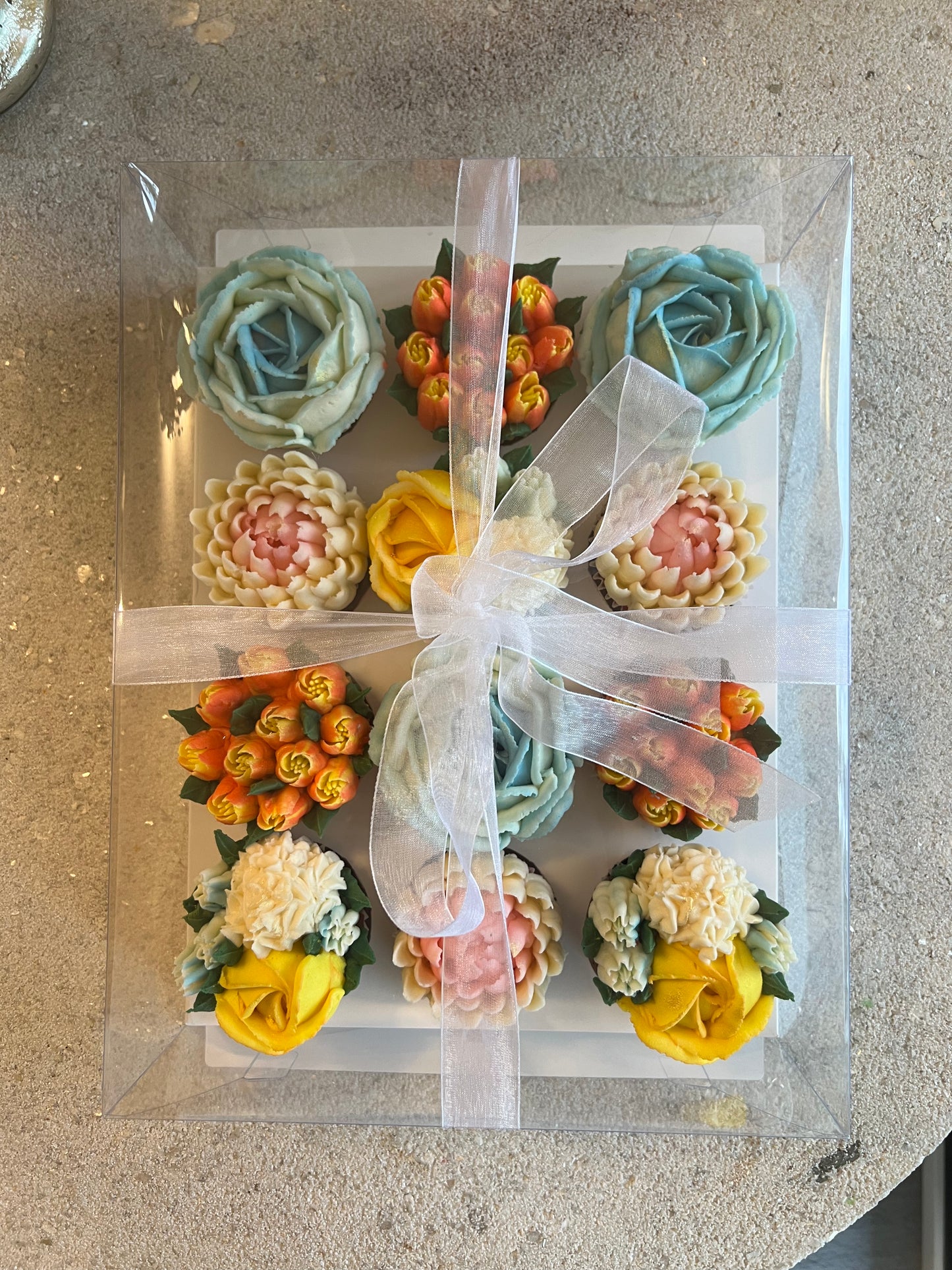 SUMMER - Box of 12 Floral Cupcakes - Edible Florals - Classic Standard 12 - Edible Arrangements - Fresh and Delicate Cupcake Creations - Dessert