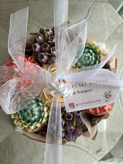 RUMI - Bouquet of 7 Floral Cupcakes - Edible Florals - Deluxe Bouquet - Edible Arrangements - Fresh and Delicate Cupcake Creations - Flowers in a Box - Dessert