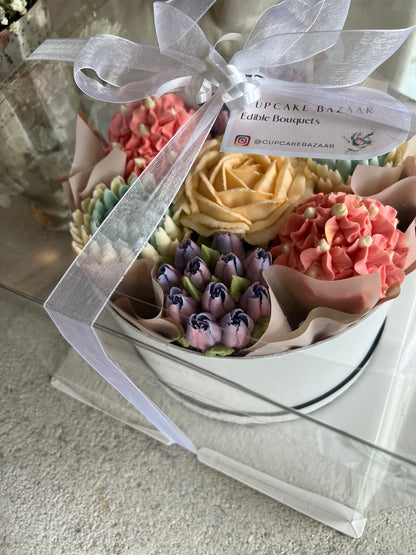 RUMI - Bouquet of 7 Floral Cupcakes - Edible Florals - Deluxe Bouquet - Edible Arrangements - Fresh and Delicate Cupcake Creations - Flowers in a Box - Dessert