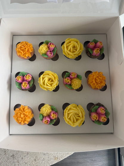 CREAMSICLE - Box of Mini 12 Floral Cupcakes - Edible Florals - Classic Mini 12 - Edible Arrangements - Fresh and Delicate Cupcake Creations - Dessert