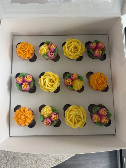 CREAMSICLE - Box of Mini 12 Floral Cupcakes - Edible Florals - Classic Mini 12 - Edible Arrangements - Fresh and Delicate Cupcake Creations - Dessert