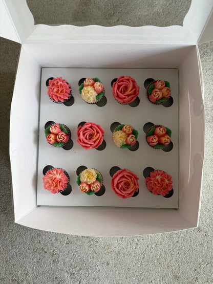LOVE - Box of Mini 12 Floral Cupcakes - Edible Florals - Classic Mini 12 - Edible Arrangements - Fresh and Delicate Cupcake Creations - Dessert