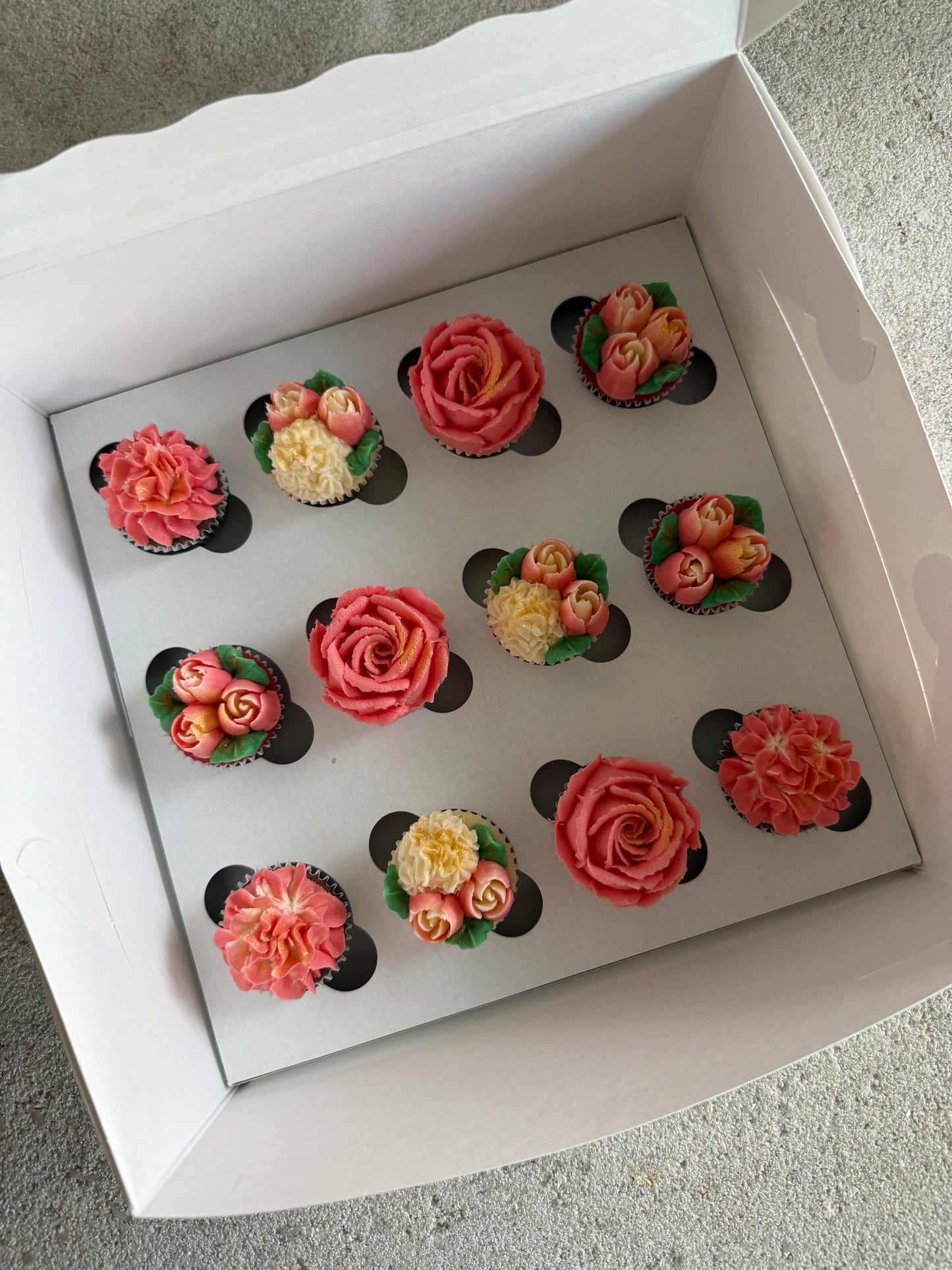 LOVE - Box of Mini 12 Floral Cupcakes - Edible Florals - Classic Mini 12 - Edible Arrangements - Fresh and Delicate Cupcake Creations - Dessert