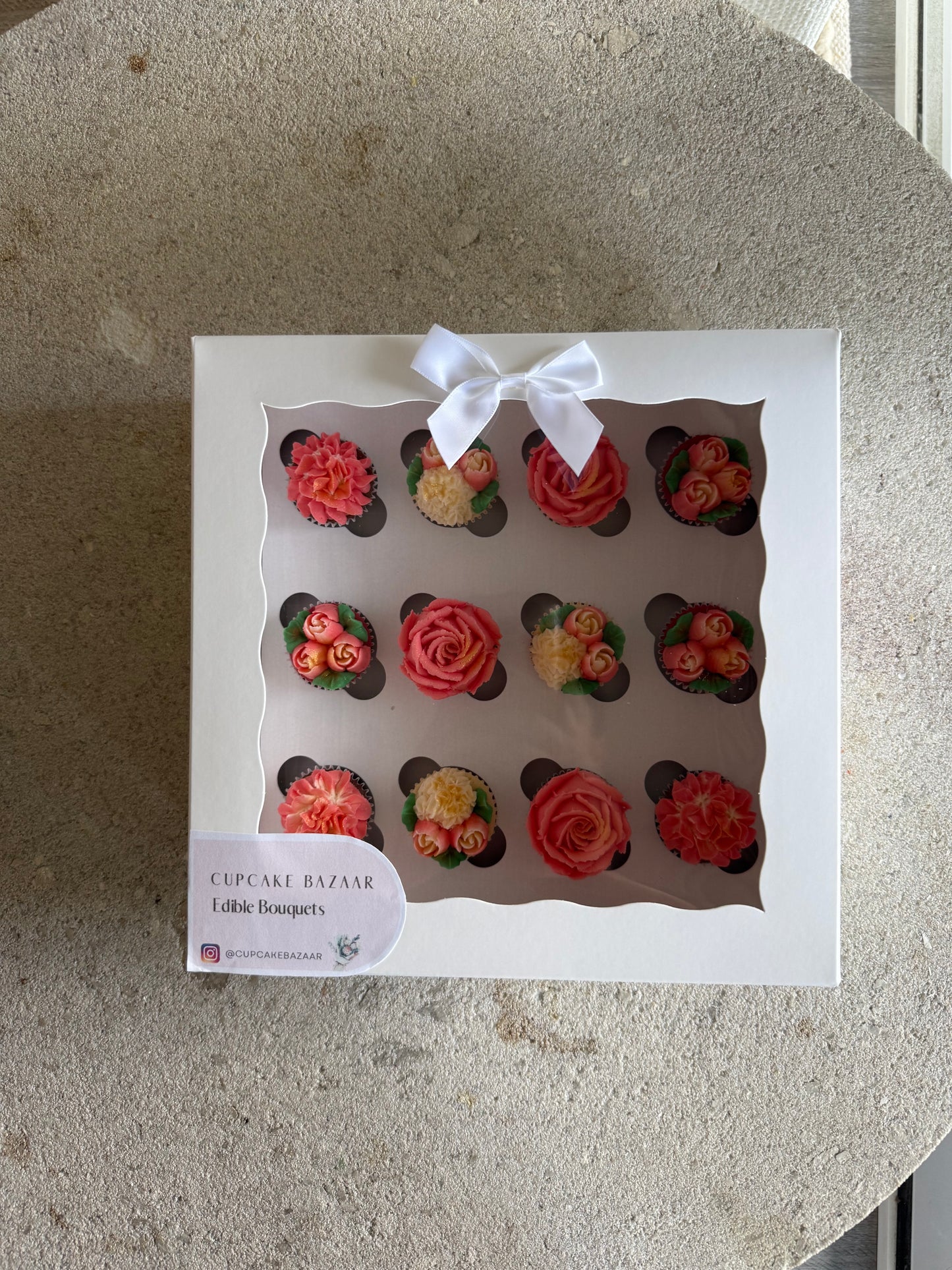 LOVE - Box of Mini 12 Floral Cupcakes - Edible Florals - Classic Mini 12 - Edible Arrangements - Fresh and Delicate Cupcake Creations - Dessert