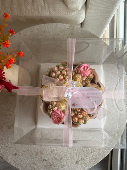 PINK CHAMPAGNE - Bouquet of 7 Floral Cupcakes - Edible Florals - Deluxe Bouquet - Edible Arrangements - Fresh and Delicate Cupcake Creations - Flowers in a Box - Dessert