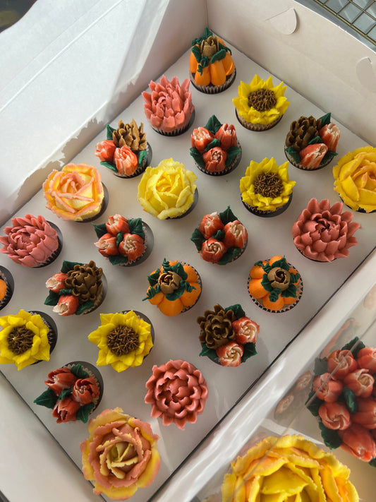 LIMITED EDITION - Box of Mini 24 Floral Cupcakes - Edible Florals - Classic Mini 24 - Edible Arrangements - Fresh and Delicate Cupcake Creations - Dessert