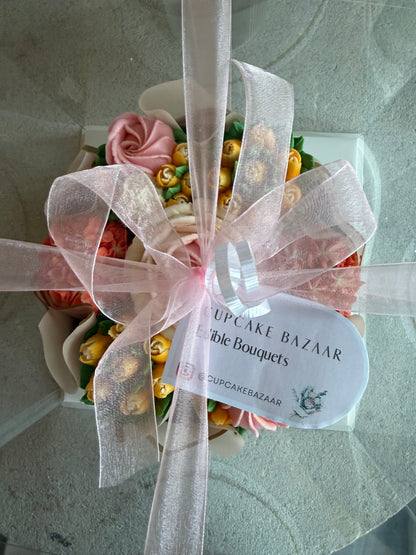 SCARLETT - Bouquet of 7 Floral Cupcakes - Edible Florals - Deluxe Bouquet - Edible Arrangements - Fresh and Delicate Cupcake Creations - Flowers in a Box - Dessert