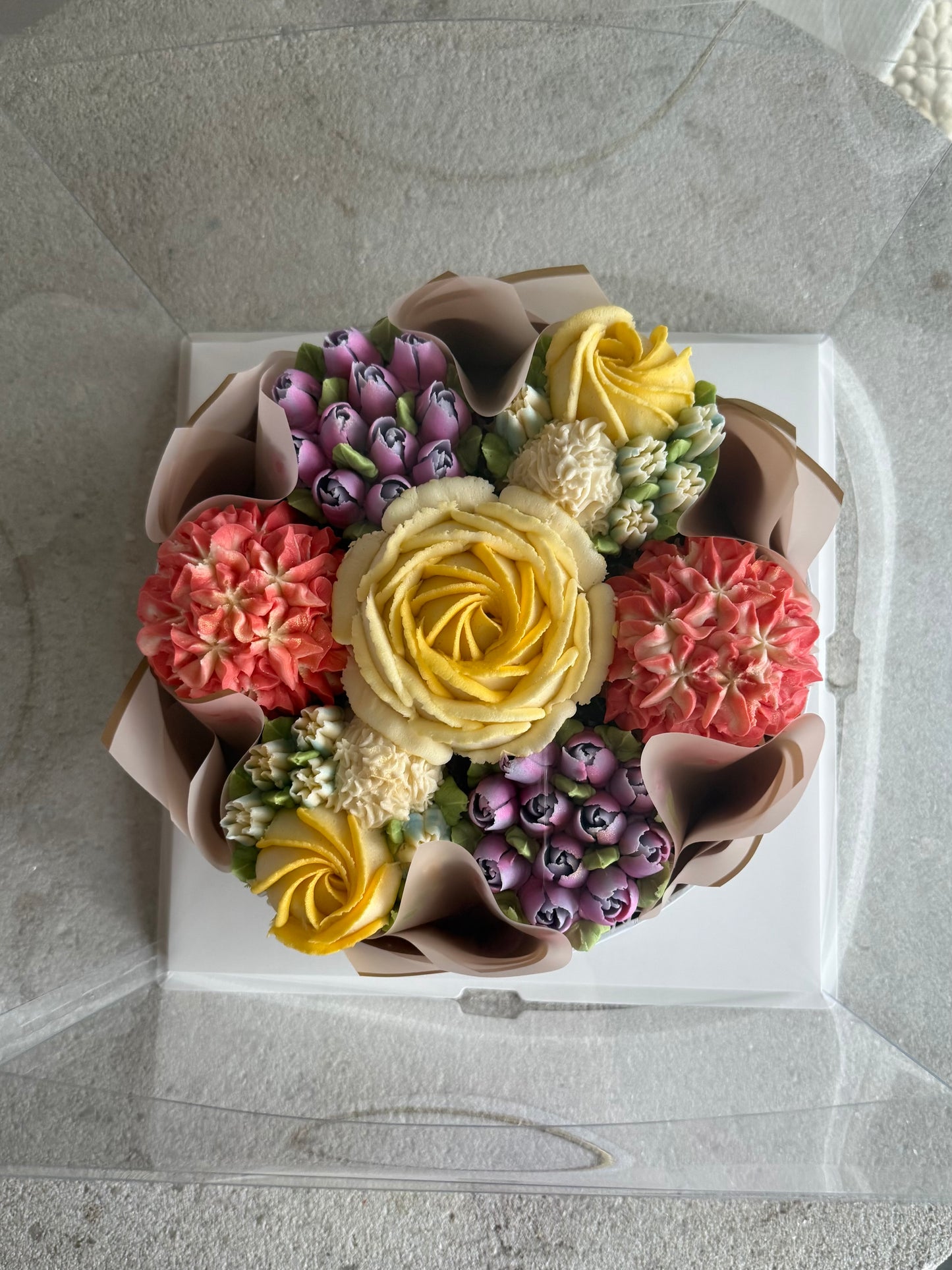 RUMI - Bouquet of 7 Floral Cupcakes - Edible Florals - Deluxe Bouquet - Edible Arrangements - Fresh and Delicate Cupcake Creations - Flowers in a Box - Dessert