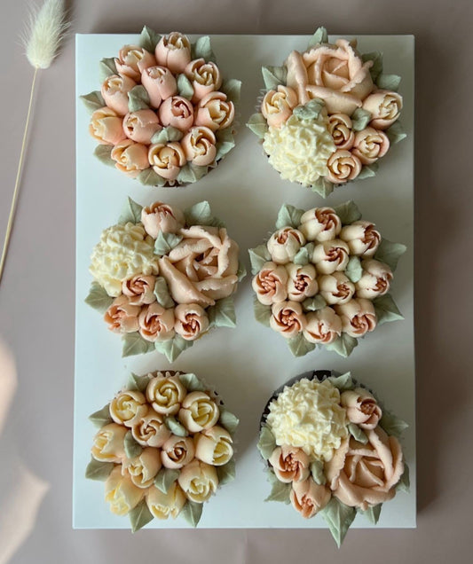 BLUSH TULIPS - Box of 6 Floral Cupcakes - Edible Florals - Classic Standard 6 - Edible Arrangements - Fresh and Delicate Cupcake Creations - Dessert