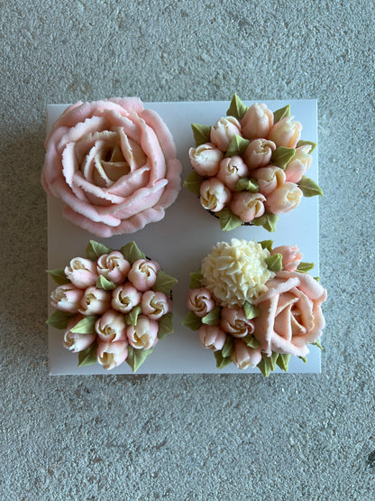 BLUSH TULIPS - Box of 4 Floral Cupcakes - Edible Florals - Classic Standard 4 - Edible Arrangements - Fresh and Delicate Cupcake Creations - Dessert