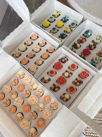 CUSTOM  COLOURS- Box of Mini 12 Floral Cupcakes - Edible Florals - Classic Mini 12 - Edible Arrangements - Fresh and Delicate Cupcake Creations - Dessert