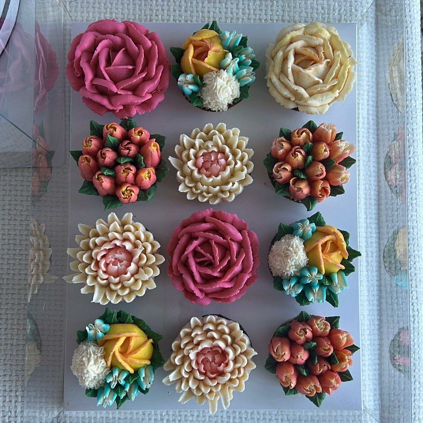 SPRING - Box of 12 Floral Cupcakes - Edible Florals - Classic Standard 12 - Edible Arrangements - Fresh and Delicate Cupcake Creations - Dessert