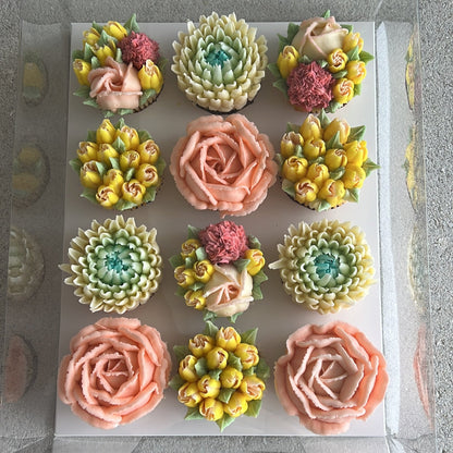 HIGH TEA - Box of 12 Floral Cupcakes - Edible Florals - Classic Standard 12 - Edible Arrangements - Fresh and Delicate Cupcake Creations - Dessert