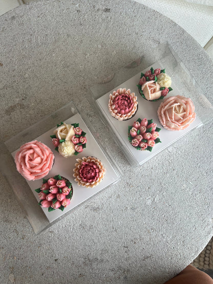 QUEENIE - Box of 4 Floral Cupcakes - Edible Florals - Classic Standard 4 - Edible Arrangements - Fresh and Delicate Cupcake Creations - Dessert
