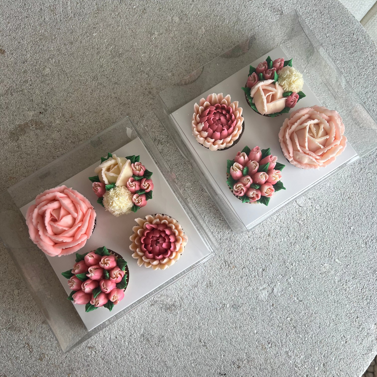 QUEENIE - Box of 4 Floral Cupcakes - Edible Florals - Classic Standard 4 - Edible Arrangements - Fresh and Delicate Cupcake Creations - Dessert