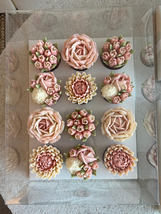 BLUSH - Box of 12 Floral Cupcakes - Edible Florals - Classic Standard 12 - Edible Arrangements - Fresh and Delicate Cupcake Creations - Dessert