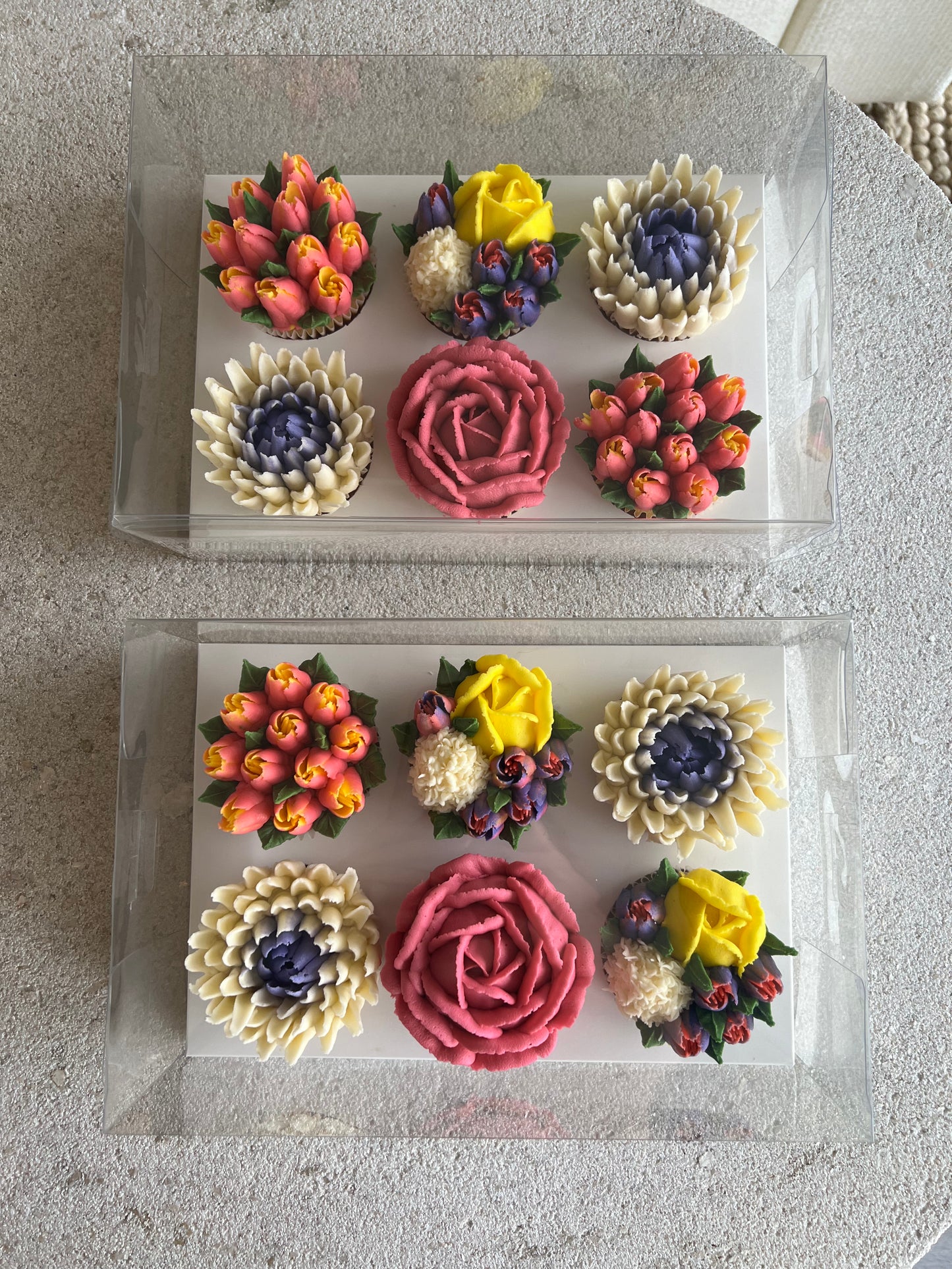 CUSTOM COLOURS - Box of 6 Floral Cupcakes - Edible Florals - Classic Standard 6 - Edible Arrangements - Fresh and Delicate