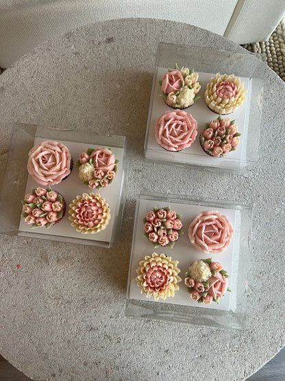 BLUSH TULIPS - Box of 4 Floral Cupcakes - Edible Florals - Classic Standard 4 - Edible Arrangements - Fresh and Delicate Cupcake Creations - Dessert