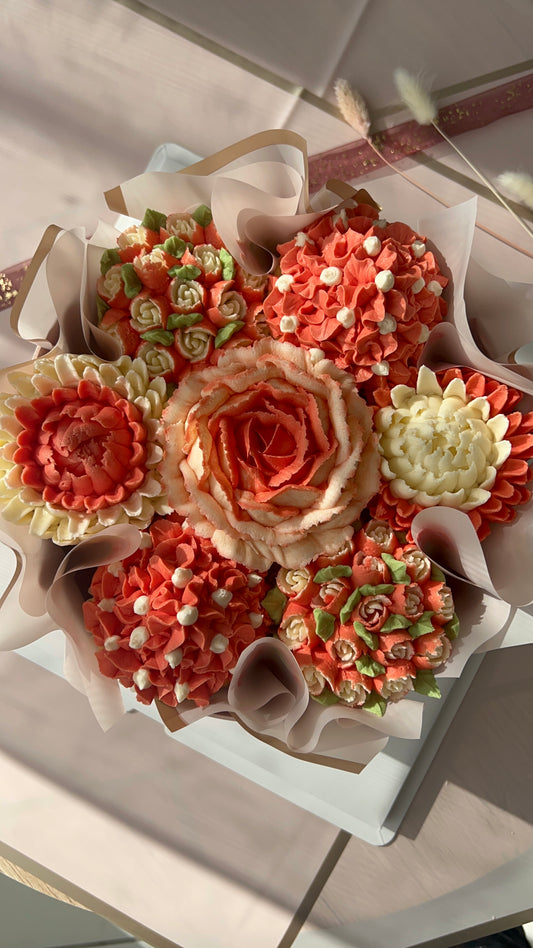 LOVE - Bouquet of 7 Floral Cupcakes - Edible Florals - Deluxe Bouquet - Edible Arrangements - Fresh and Delicate Cupcake Creations - Flowers in a Box - Dessert