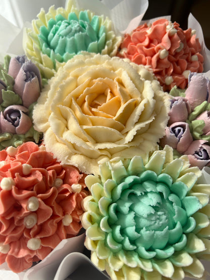 RUMI - Bouquet of 7 Floral Cupcakes - Edible Florals - Deluxe Bouquet - Edible Arrangements - Fresh and Delicate Cupcake Creations - Flowers in a Box - Dessert