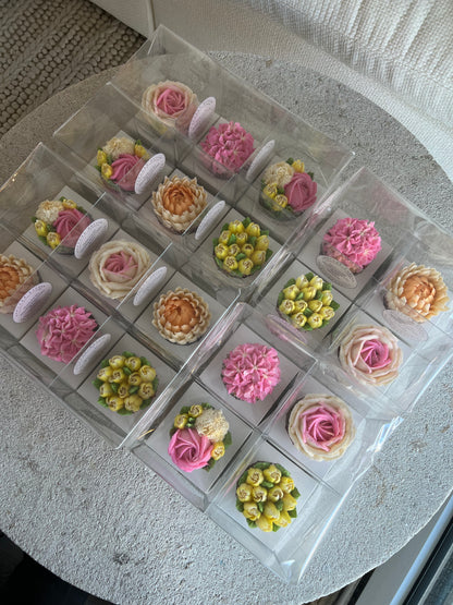 Individually Wrapped Floral Cupcakes - Edible Florals - Favour Boxes - Fresh and Delicate Cupcake Creations - Dessert