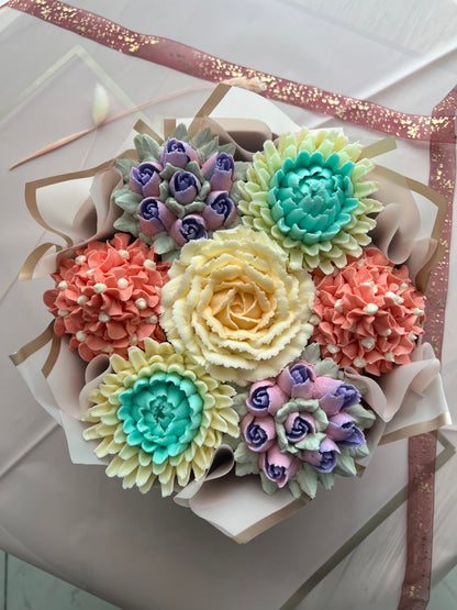 RUMI - Bouquet of 7 Floral Cupcakes - Edible Florals - Deluxe Bouquet - Edible Arrangements - Fresh and Delicate Cupcake Creations - Flowers in a Box - Dessert