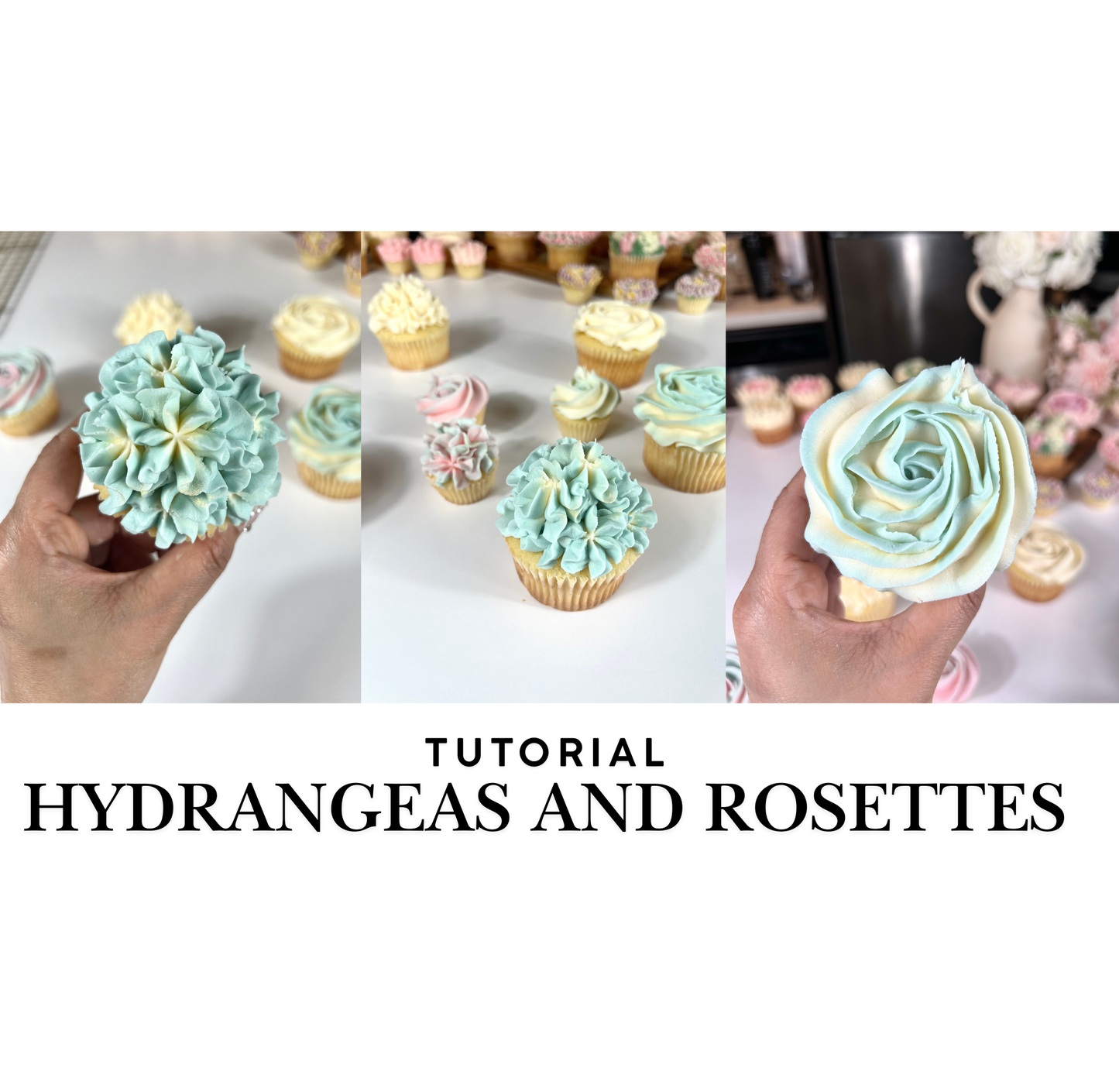 Hydrangeas and Rosettes Tutorial - How to Professionally Pipe Buttercream Florals - In-Depth Cupcake Bazaar Tutorials - Buttercream Flowers