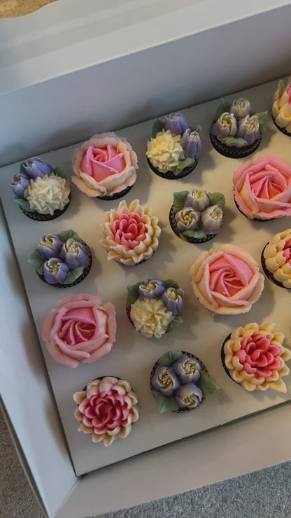 FAIRY - Box of Mini 24 Floral Cupcakes - Edible Florals - Classic Mini 24 - Edible Arrangements - Fresh and Delicate Cupcake Creations - Dessert