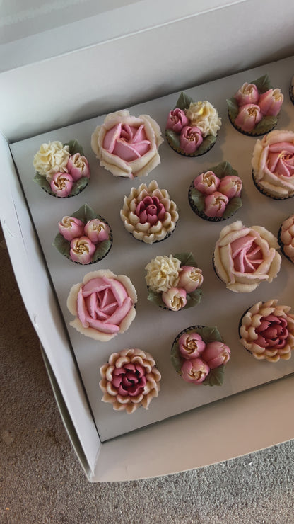 BLUSH - Box of Mini 24 Floral Cupcakes - Edible Florals - Classic Mini 24 - Edible Arrangements - Fresh and Delicate Cupcake Creations - Dessert