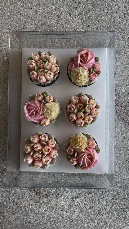 BLUSH TULIPS - Box of 6 Floral Cupcakes - Edible Florals - Classic Standard 6 - Edible Arrangements - Fresh and Delicate Cupcake Creations - Dessert